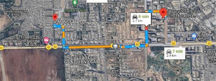 Distance from Mohit Sadan to Unacademy Centre - Indraprastha